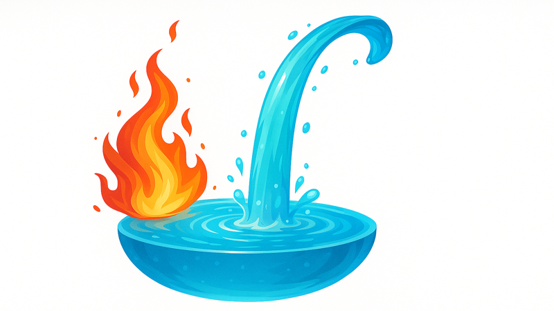 Red flame transforming into blue liquid